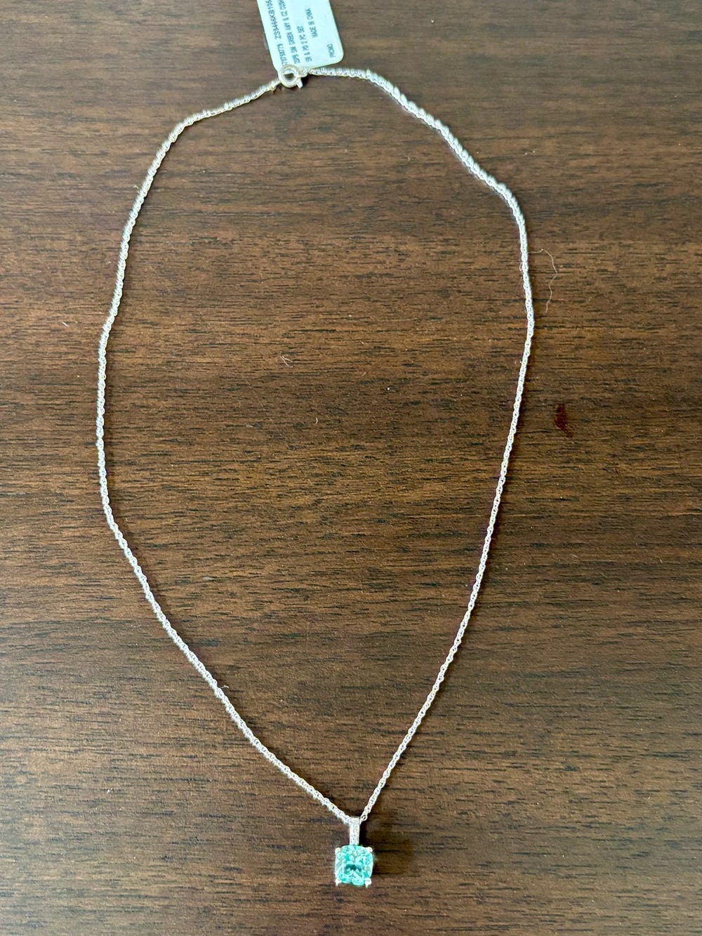 Silver Necklace with aquamarine Square Pendant - Unbranded